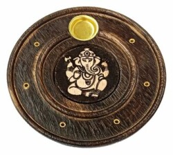 Räucherstäbchenhalter "Ganesha" Holz rund 10 cm