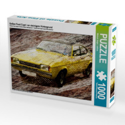 CALVENDO Puzzle Gelber Ford Capri vor steinigem Hintergrund | 1000 Teile Lege-Größe 64x48cm Foto-Puzzle für glückliche Stunden