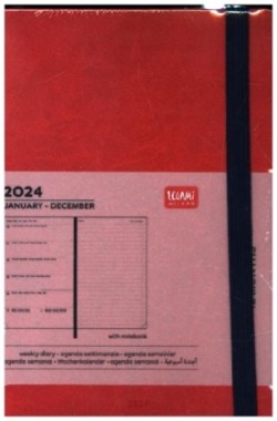 12-MONTH DIARY - 2024 - MEDIUM WEEKLY DIARY WITH NOTEBOOK - RED