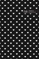 Hearts Pattern Composition Notebook, Dotted Lines, Wide Ruled Medium Size 6 x 9 Inch (A5), 144 Sheets Black Cover