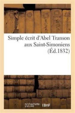 Simple Écrit d'Abel Transon Aux Saint-Simoniens