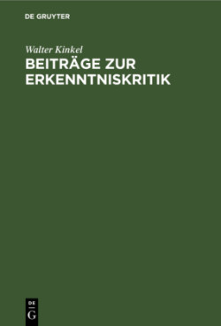 Beiträge Zur Erkenntniskritik