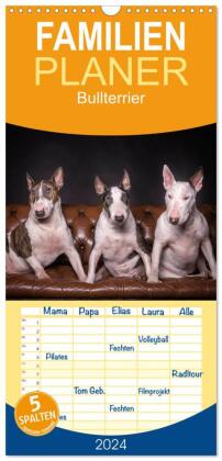 Familienplaner 2024 - Bullterrier mit 5 Spalten (Wandkalender, 21 x 45 cm) CALVENDO