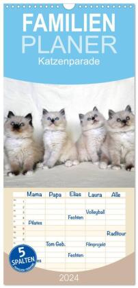 Familienplaner 2024 - Katzenparade mit 5 Spalten (Wandkalender, 21 x 45 cm) CALVENDO