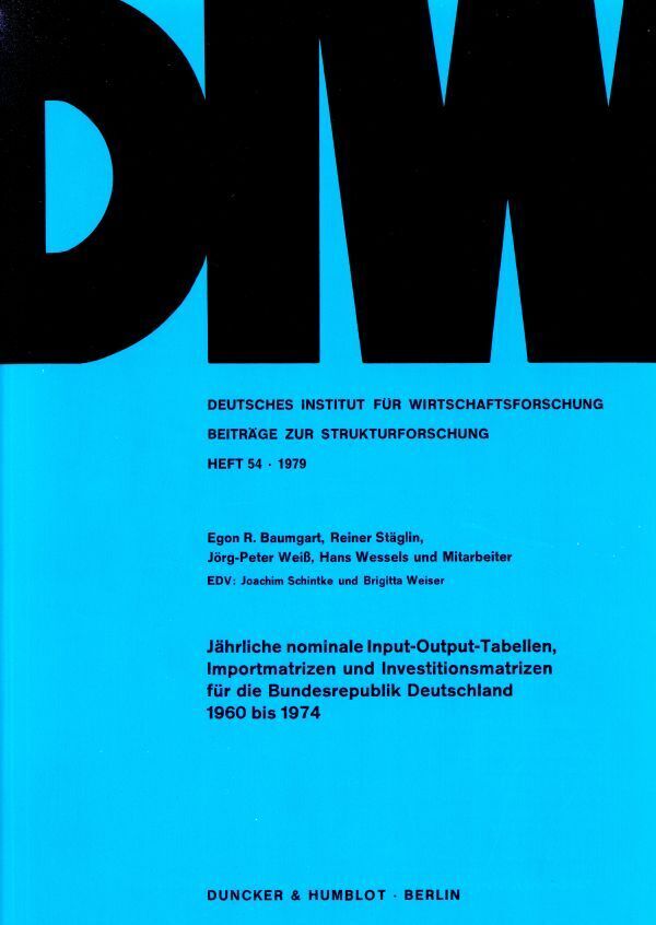Jährliche nominale Input-Output-Tabellen, Importmatrizen und Investitionsmatrizen für die Bundesrepublik Deutschland 1960 bis 1974.