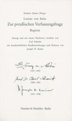 Zur preußischen Verfassungsfrage. Reprint. Hrsg. von Norbert Simon.