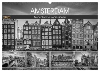 AMSTERDAM Monochrome Impressionen (Wandkalender 2025 DIN A2 quer), CALVENDO Monatskalender