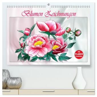 Blumen-Zeichnungen (hochwertiger Premium Wandkalender 2025 DIN A2 quer), Kunstdruck in Hochglanz