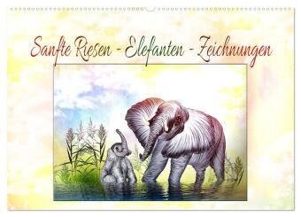 Sanfte Riesen - Elefanten-Zeichnungen (Wandkalender 2025 DIN A2 quer), CALVENDO Monatskalender