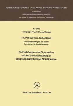 Der Einfluß organischer Glanzzusätze auf die Korrosionsbeständigkeit galvanisch abgeschiedener Nickelüberzüge