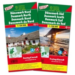 Denmark North - South Road Map, 2 Sheets with Biking Routes 1:150 000