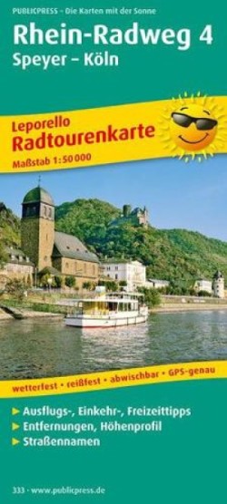 Rhine Cycle Path 4, Speyer - Cologne, cycle tour map 1:50,000