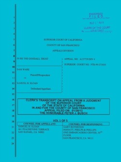 Sloan vs. Ware and Bank of America Clerk's Transcript on Appeal Vol. 1